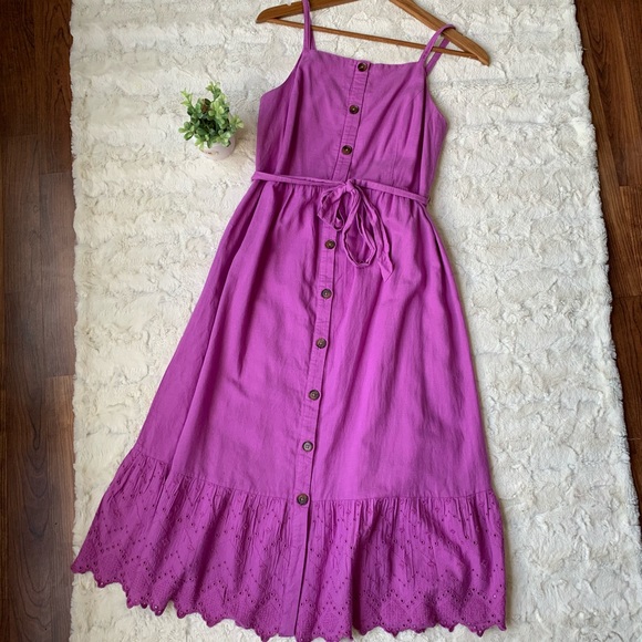 Old Navy purple button front eyelet hem midi dress - Picture 2 of 7